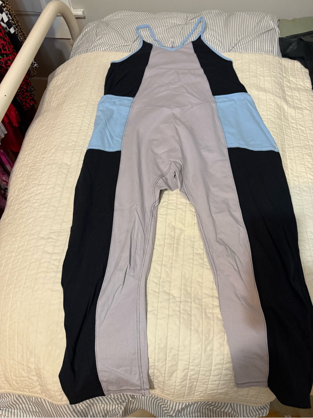 Free People FP Movement Colorblock Hot Shot Onesie- Black, Light Blue & Gray